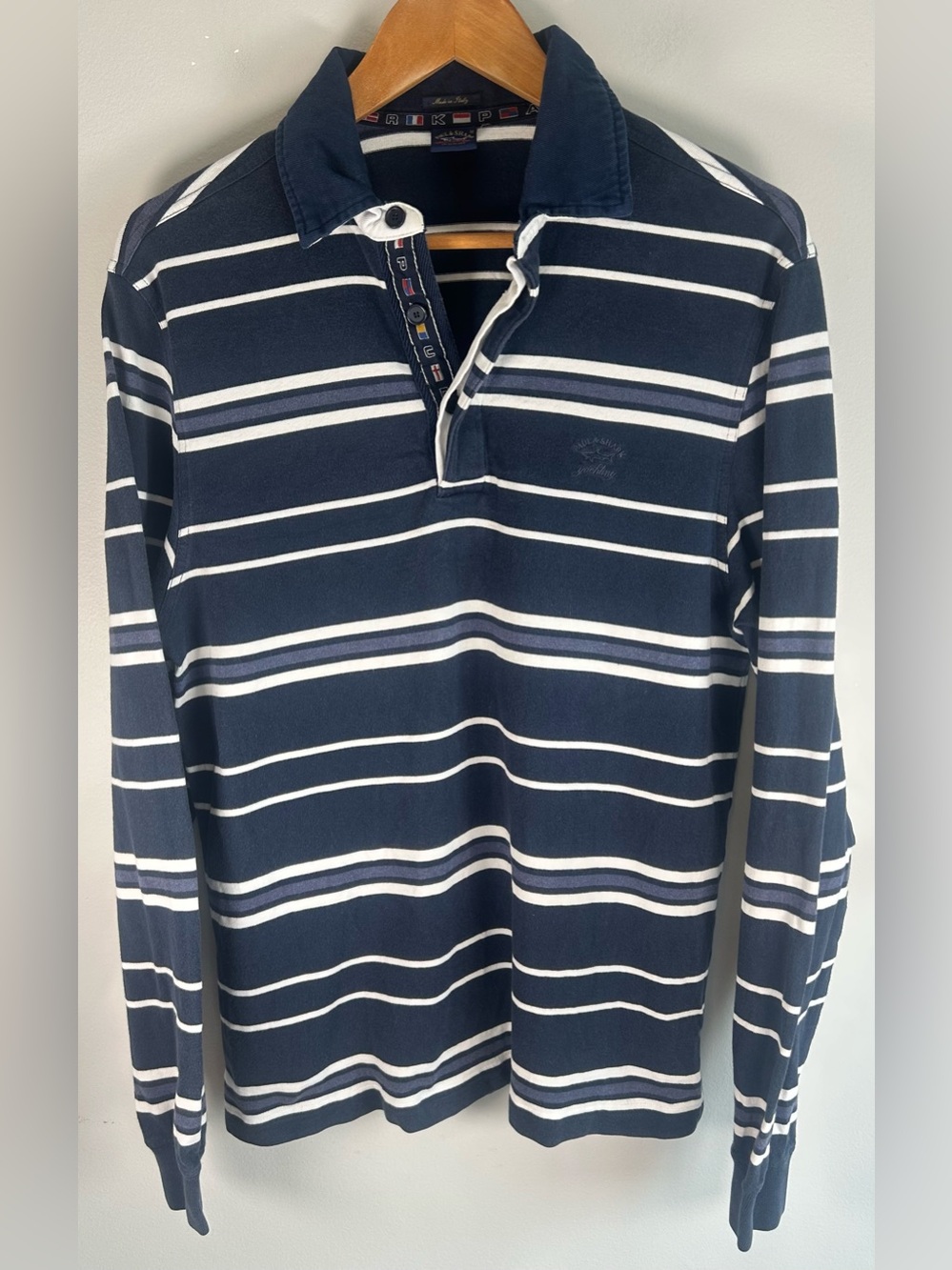 Paul & Shark Yachting Men’s Rugby Long Sleeve Polo Shirt Sz M Navy Stripes Italy